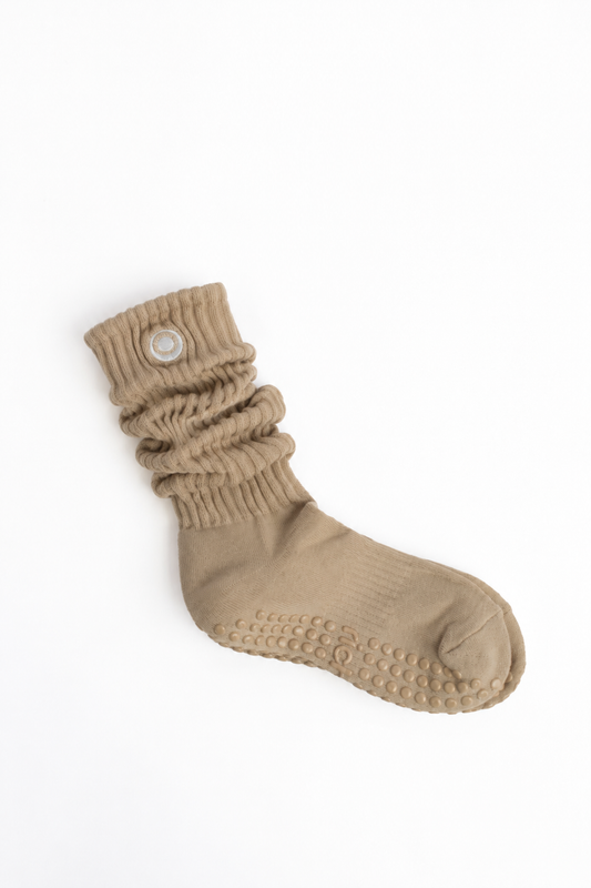 Tan Scrunch Grip Socks