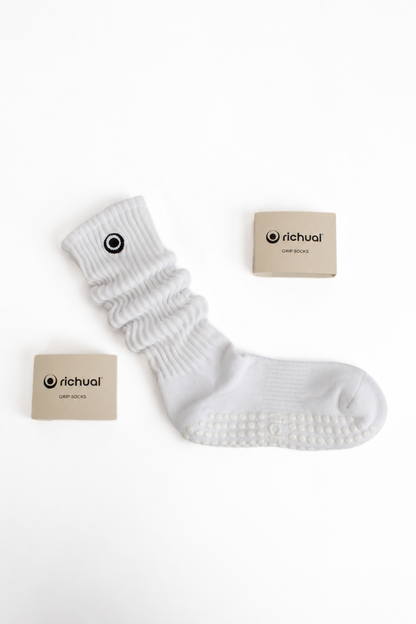 White Scrunch Grip Socks